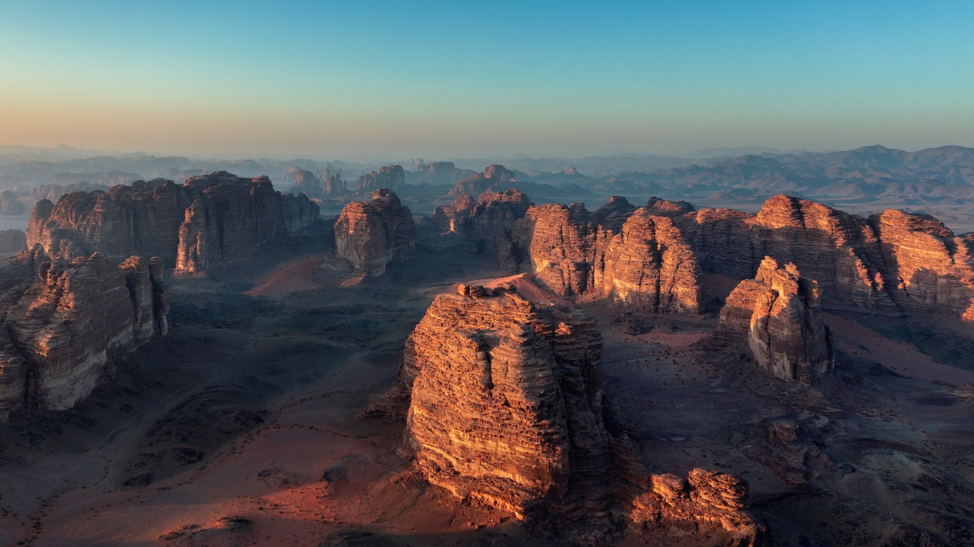 Sandstone formations at sunrise, AlUla, Saudi Arabia
